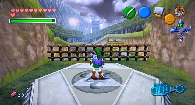 Link overlooking Kakariko Village from a raised platform