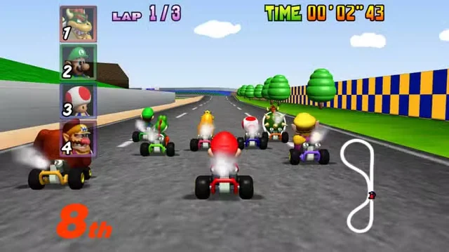 Gameplay screenshot of Mario Kart 64